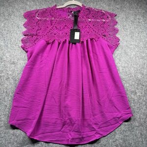 Oliver.o Top Blouse Women's 1X‎ Fusia Lace Overlay Sleeveless Pleated Boho